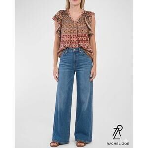 Rachel Zoe Short Sleeve V-neck 100% Cotton Slub Knit Blouse Top Burgandy M